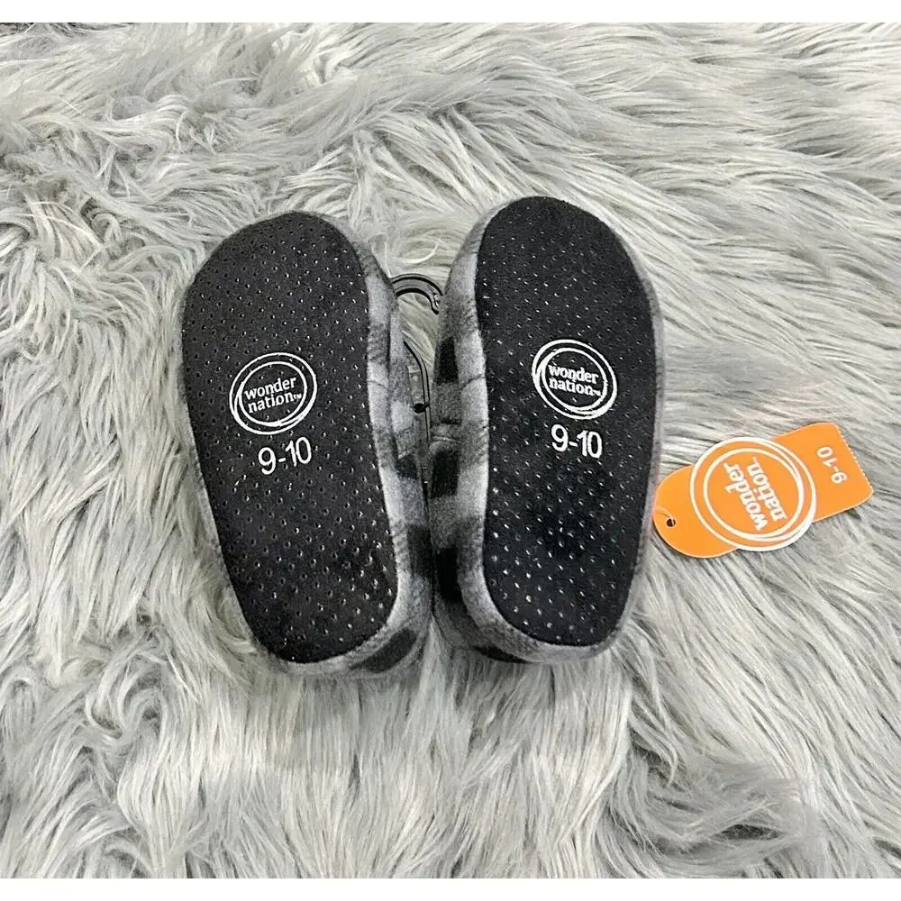 Plaid Boys‎ Slippers Size 9/10 Toddler Gray Black & Gray Wonder Nation